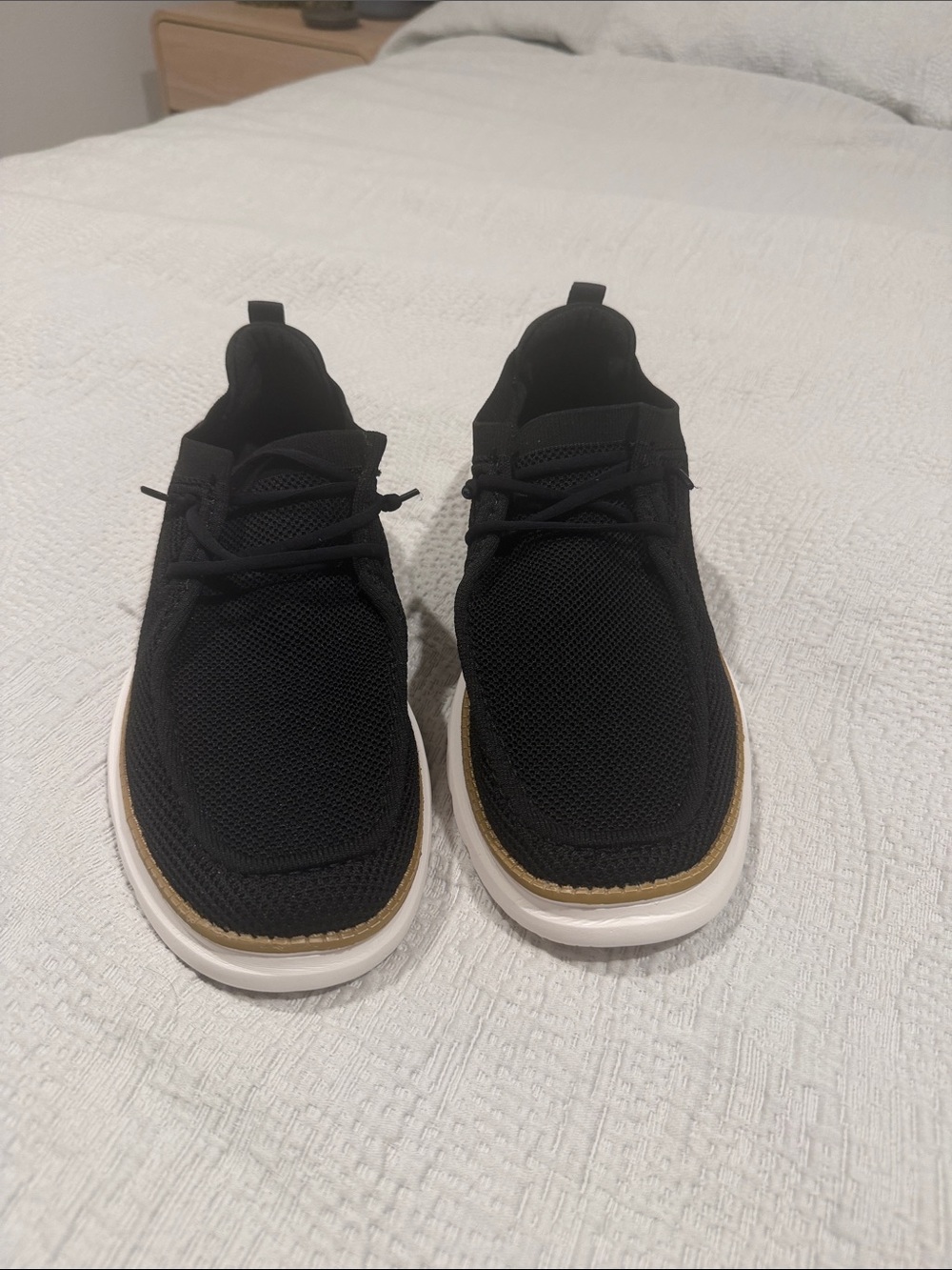 Men's Casual Knit Slip-On Sneakers - Black with Tan Trim